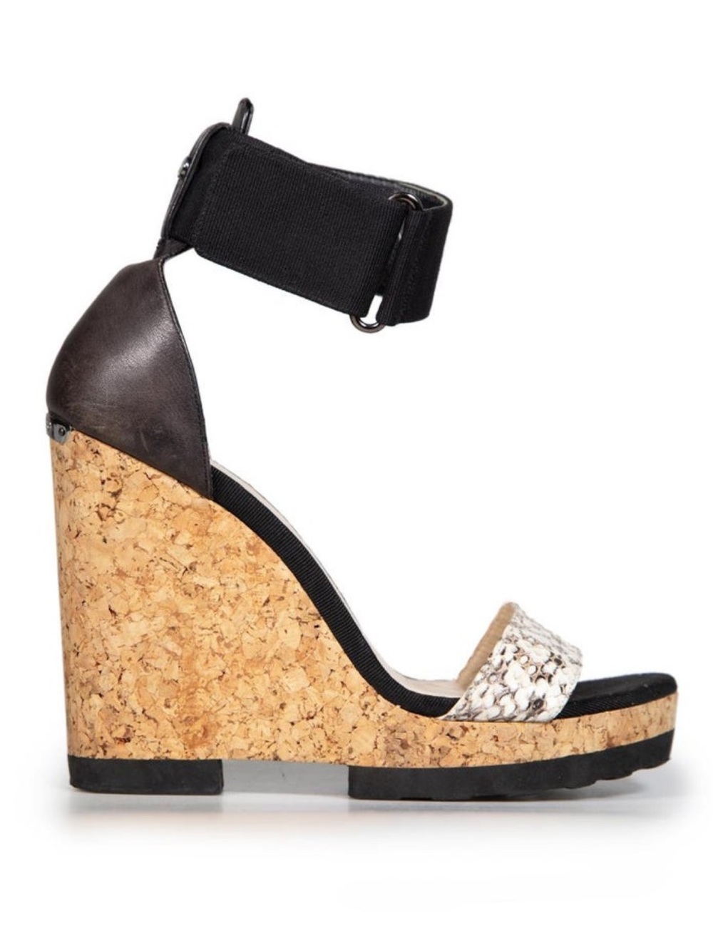 Jimmy Choo Black, Cork & Snake-Print Wedge Sandals size 40